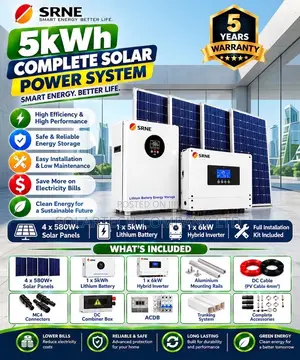 SRNE 5kW Complete Solar Kit - Lithium Battery, Panels, Accessories