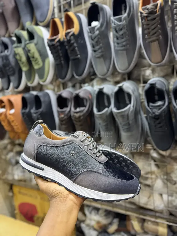 Men's Black Tipped Brown Leather Casual Sneakers - 1