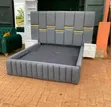 Executive Grey Panel Bed with Gold Accents & 2 Nightstands - 1