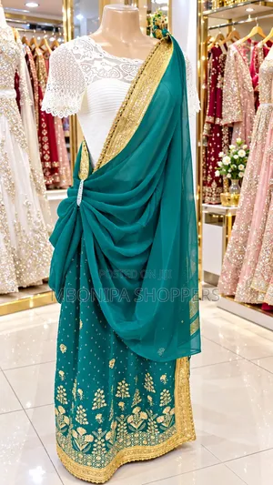 Mushanana - Elegant Teal Gold Traditional Outfit