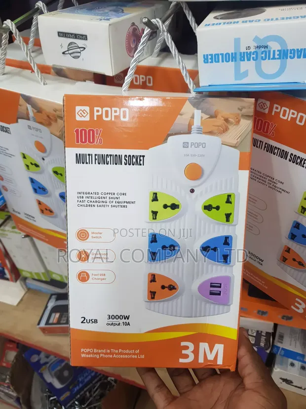 POPO Multifunctional Power Extension Strip with 5 Universal Outlets & 2 USB Ports - 1