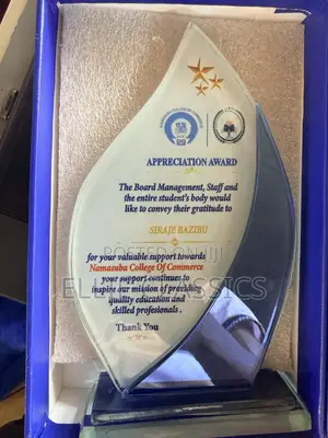 Glass Award with Blue Curve Design