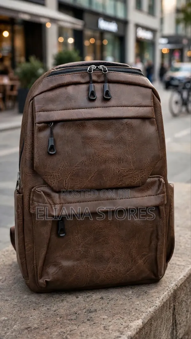 Coffee Brown Faux Leather Backpack - 1