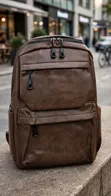 Coffee Brown Faux Leather Backpack - 1