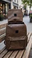 Coffee Brown Faux Leather Backpack - 3