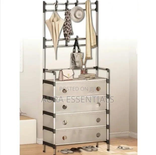 Multipurpose Coat and Dustproof Shoe Rack with Storage Shelves - 1