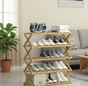 5-Tier Folding Wooden Shoe Rack Organizer