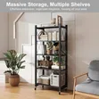 5-Tier Black Metal Foldable Storage Rack with Wheels - 1