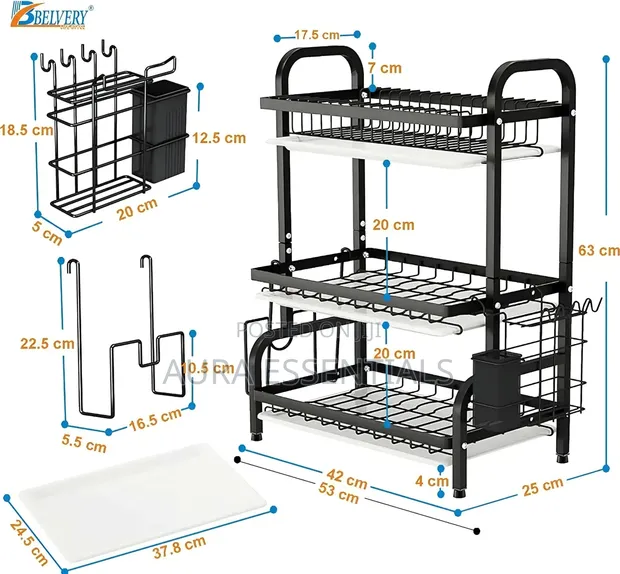 3 Tier Extra Large Carbon Steel Dish Rack - 1