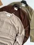 Long-Sleeved Plain Textured Crewneck T-Shirts - 4