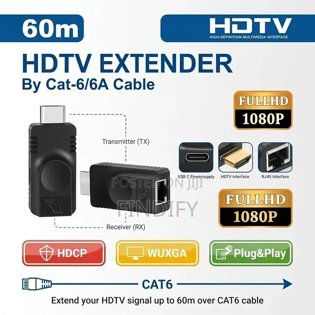 HDMI Extender over Cat 6 to Type C, 1080p, 60m - 1