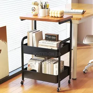 3-Tier Metal Storage Cart with Wooden Desktop