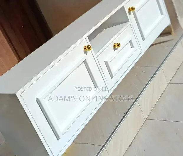 White TV Stand with Gold Knobs and Stand (Suitable for 85-inch TVs) - 1