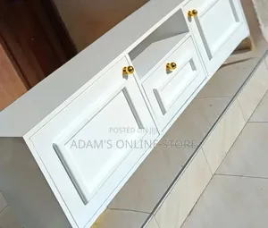 White TV Stand with Gold Knobs and Stand (Suitable for 85-inch TVs)