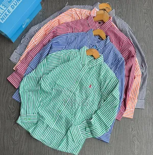 Long-Sleeved Button-Down Striped Polo Shirts