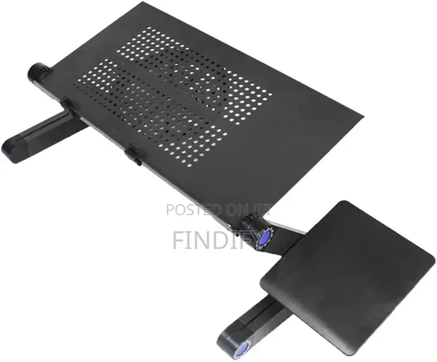 Adjustable Foldable Aluminum Laptop Table with Cooling Fan & Mouse Pad - 1
