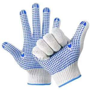 Cotton Knitted Safety Gloves with Blue PVC Dot Grips