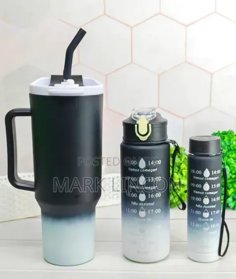 3-in-1 Motivational Water Bottle Set & Insulated Travel Tumbler - 1