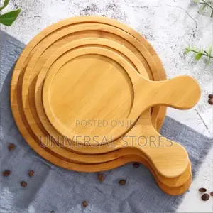 Round Bamboo Pizza Serving Board and Paddle Set