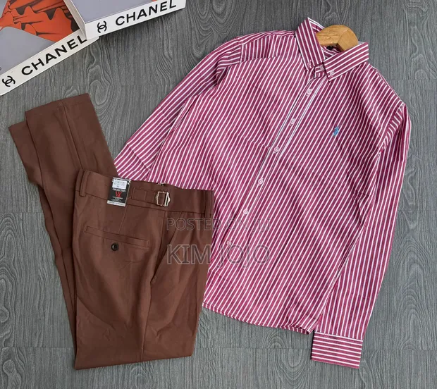 Men's Striped Shirt & Trousers Set - 1