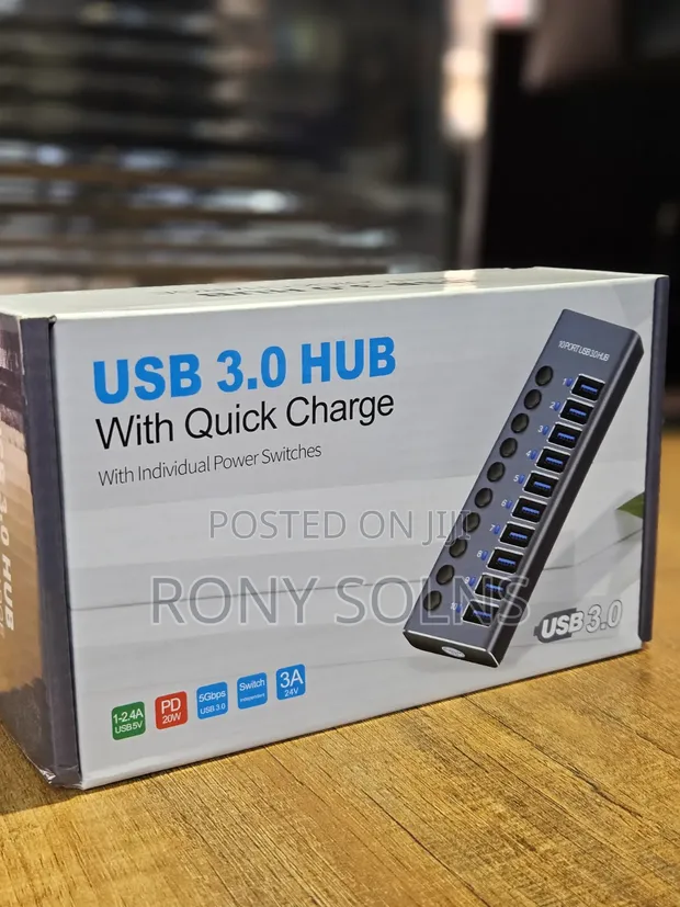 10-Port USB 3.0 Hub with Individual Power Switches - 1