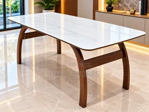 Wooden Stand Glass Top Dining Table