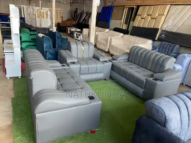 Brand New Light Grey Leather Sofa - 1