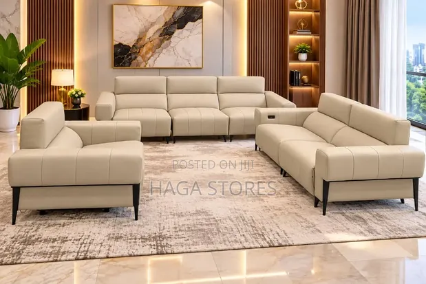 Electric Cream Leather Recliner Sofa - 1