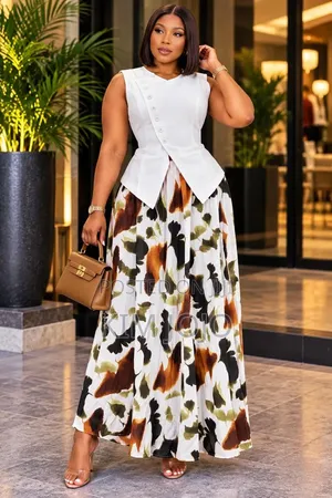 Ladies 2-Piece Set: Sleeveless Top & Floral Skirt