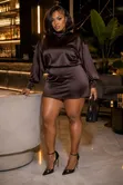 Plain Long-Sleeved Satin Dresses - 3