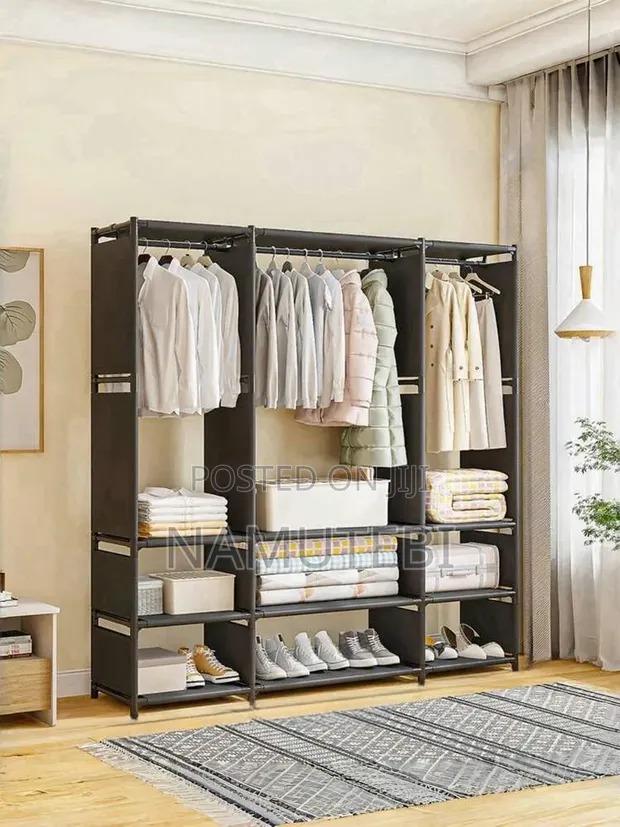 Three Column Metal and Fabric Wardrobe Organizer - 1