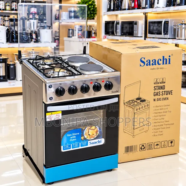 Saachi 4-Burner Gas Cooker with Electric Hot Plates & Oven - 1