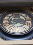 Large Vintage-Style Wall Clock - Black Frame, 3D Gold Roman - 1