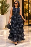 Long Sleeveless Dresses with Dotted Prints - 1