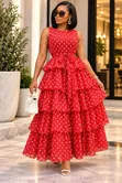 Long Sleeveless Dresses with Dotted Prints - 3