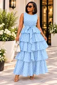Long Sleeveless Dresses with Dotted Prints - 4