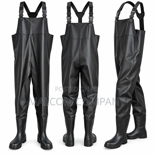 Black Waterproof Chest Waders with Integrated Rubber Boots - 1