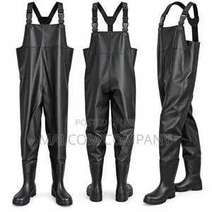 Black Waterproof Chest Waders with Integrated Rubber Boots