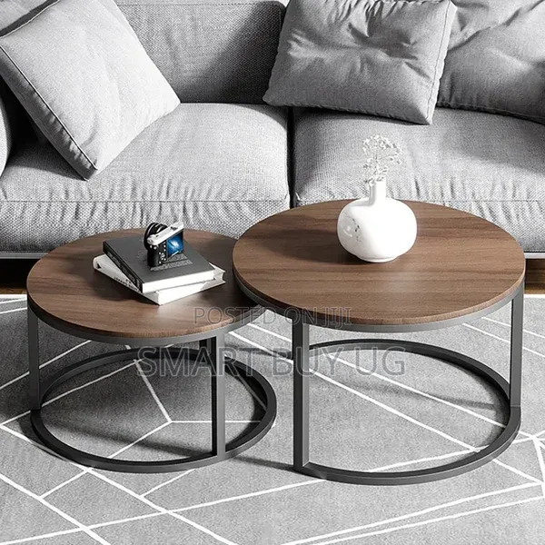 Nesting Center Tables Set - Glass & Wood Coffee Table - 1