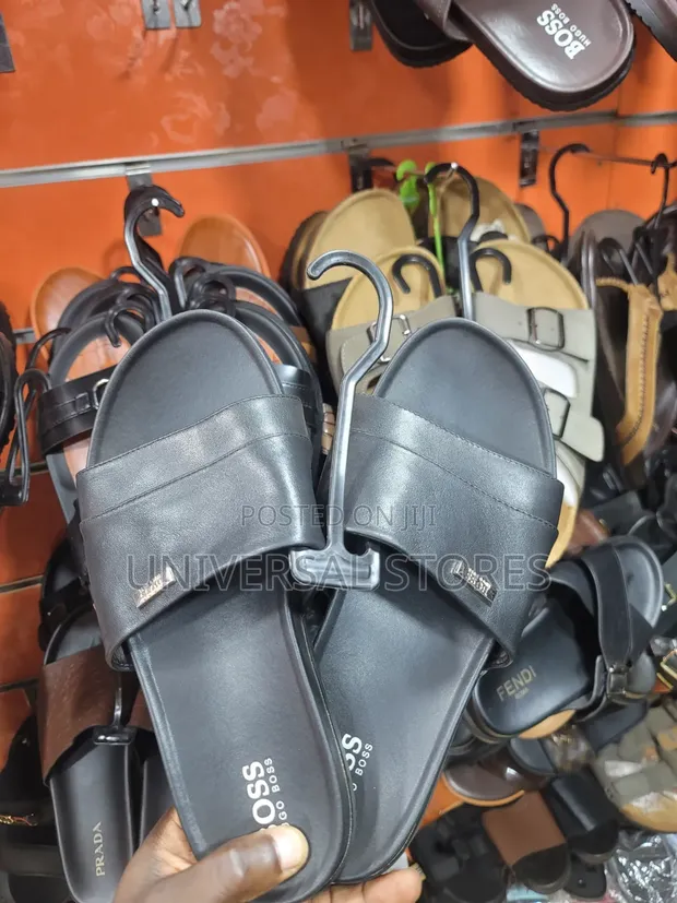 Hugo Boss Black Leather Slide Sandals - 1