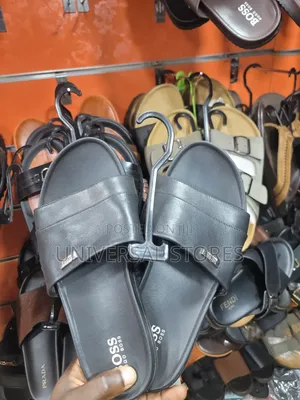 Hugo Boss Black Leather Slide Sandals