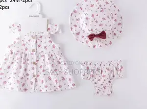 2pcs Baby Girl Outfit: White Top, Pink Bloomer & Sunhat