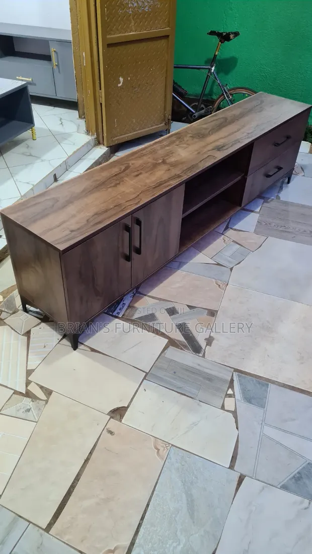 7ft TV Stand with Drawers - Brown Wood - 1