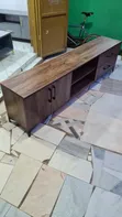 7ft TV Stand with Drawers - Brown Wood - 1