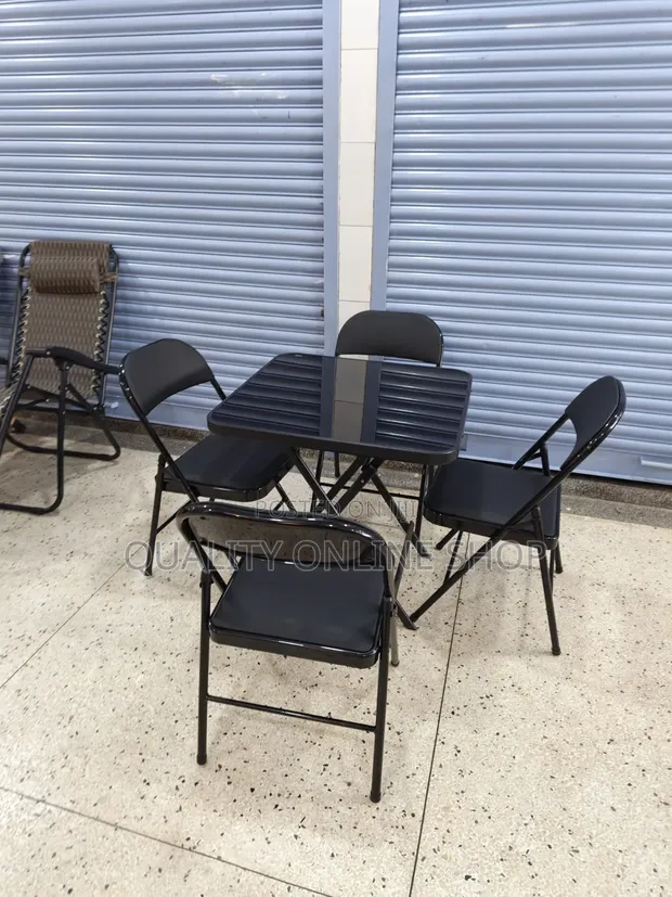 Leather Foldable Chair and Glass Table Set - 1