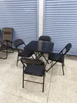 Leather Foldable Chair and Glass Table Set - 1