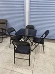 Leather Foldable Chair and Glass Table Set - 2