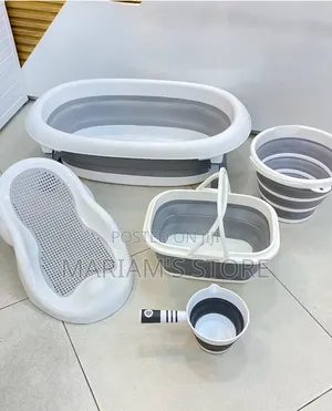 Baby Foldable Bath Tub Set - White & Gray