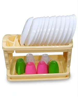2-Tier Plastic Plate Rack with Drainer