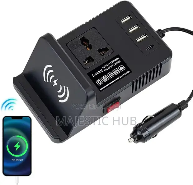 200W Car Power Inverter with Wireless Charging, Type-C & USB - 1